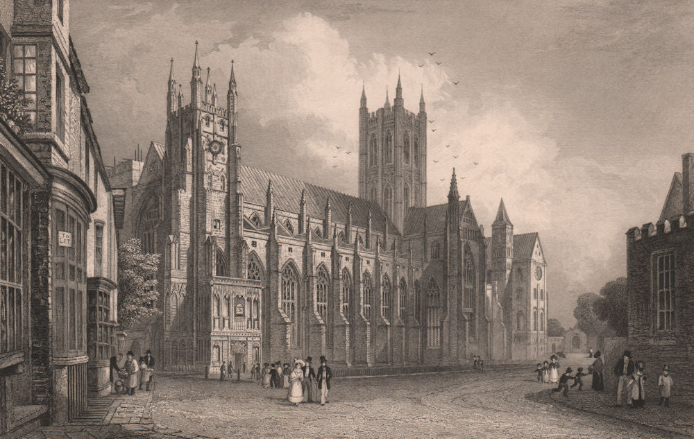Canterbury Cathedral, Kent. BAYNES 1829 old antique vintage print picture